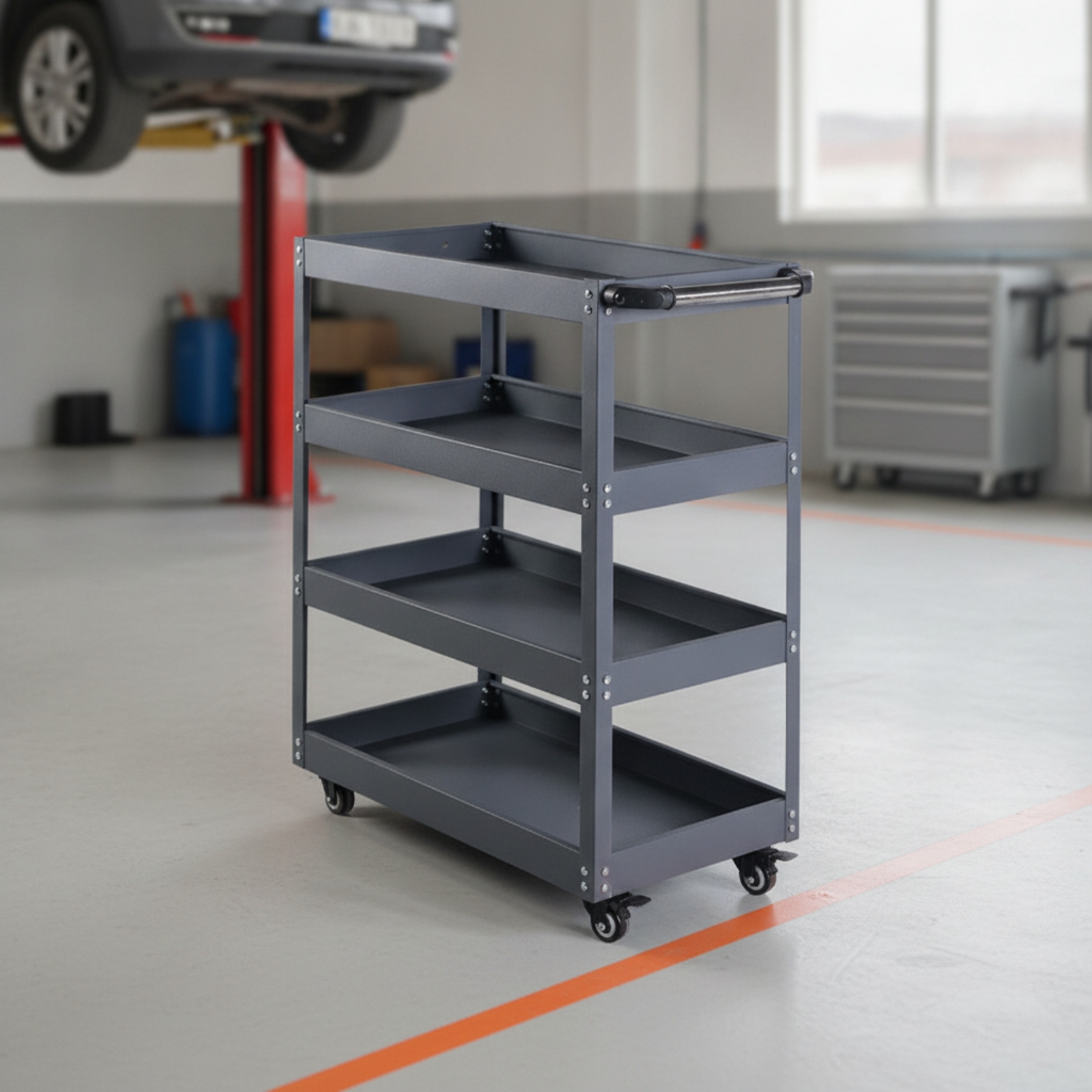 Workshop With Tools - Four-Tier Utility Cart Long-Lasting Metal Cart